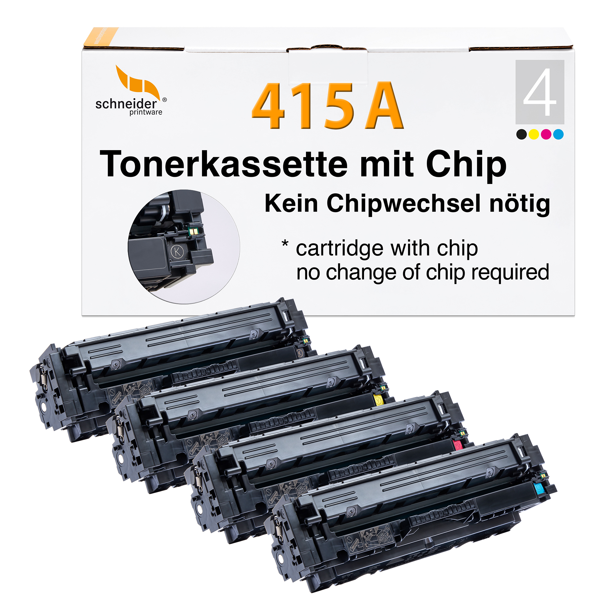 Fachgerecht recycelter HP 415A/415X Toner Multipack mit Chip – kompatibel mit HP Color LaserJet Pro MFP M479fdw, M454dn und weiteren Modellen
